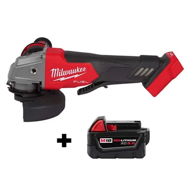 Milwaukee 2880-20-48-11-1850, bundle: M18 FUEL 18V Lithium-Ion Brushless Cordless 4-1/2 in./5 in. Grinder with Paddle Switch with (1) 5.0 Ah Battery
